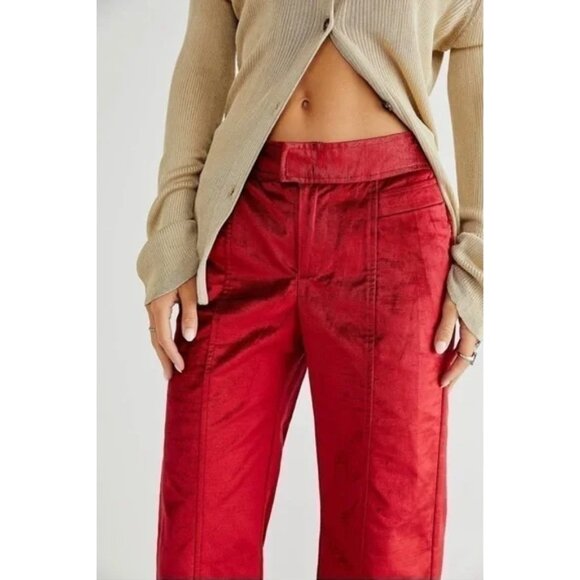 Free People Walk With You Velvet Flare Trouser in Cherry Juice Red Size 8 - Picture 2 of 11